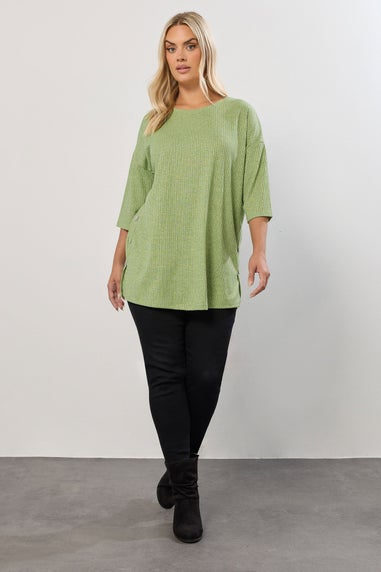 Yours Curve Green Ribbed Side Button Top