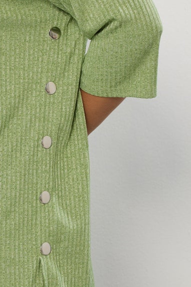 Yours Curve Green Ribbed Side Button Top