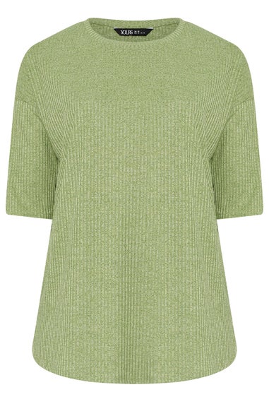 Yours Curve Green Ribbed Side Button Top
