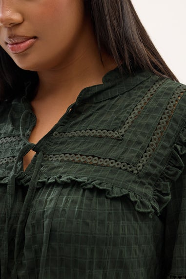 Yours Curve Green Textured Crochet Trim Top