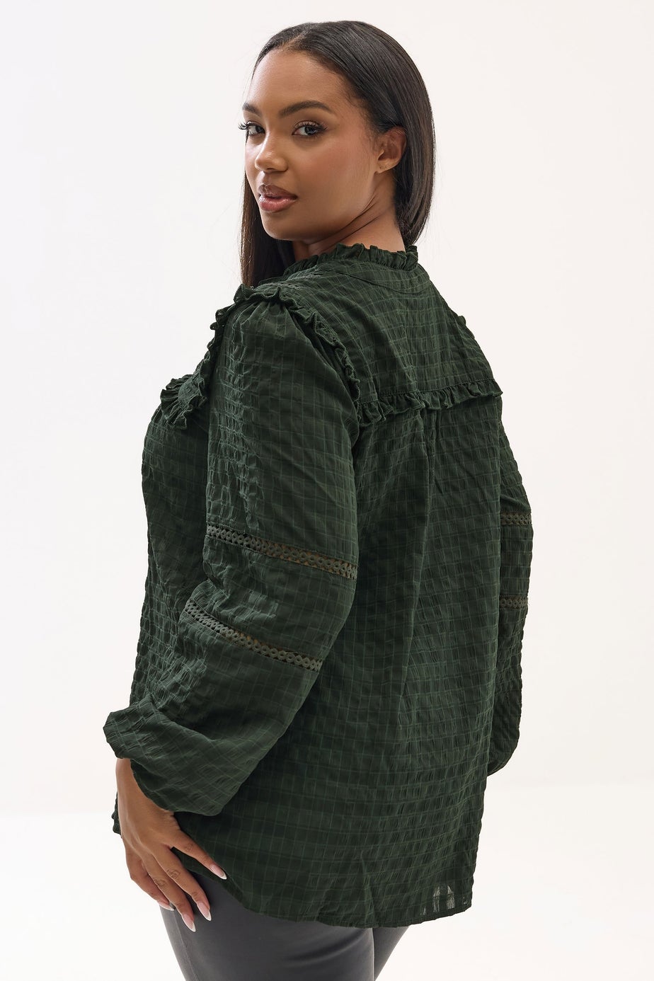 Yours Curve Green Textured Crochet Trim Top