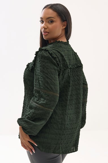 Yours Curve Green Textured Crochet Trim Top