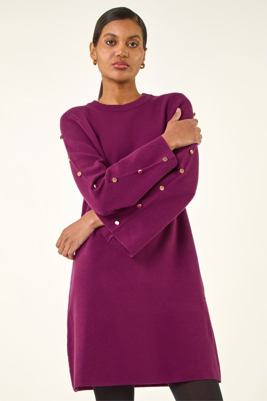 Roman Fuchsia Buttoned Knit Dress