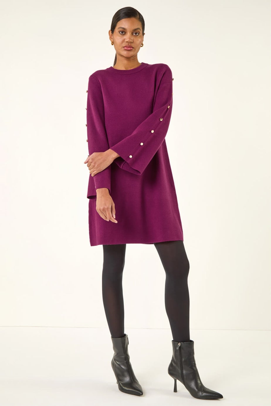Roman Fuchsia Buttoned Knit Dress