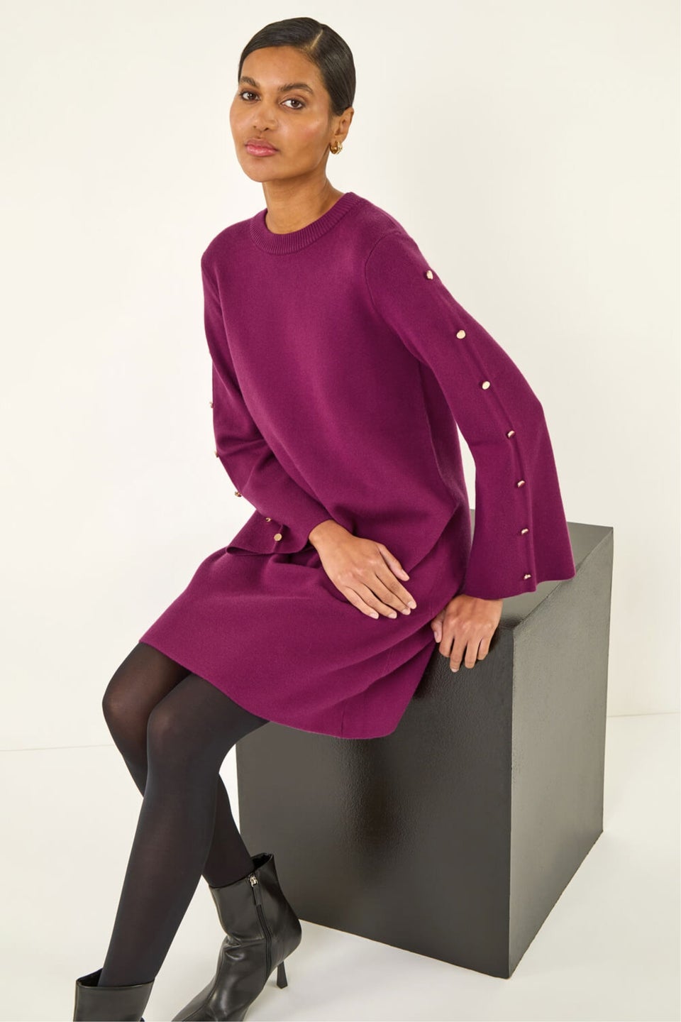 Roman Fuchsia Buttoned Knit Dress