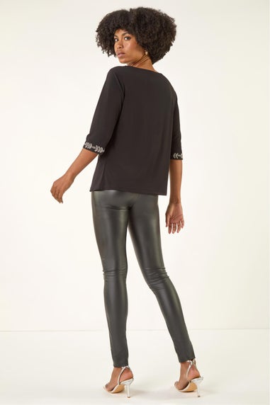 Roman Black Embellished Stretch Tunic Top