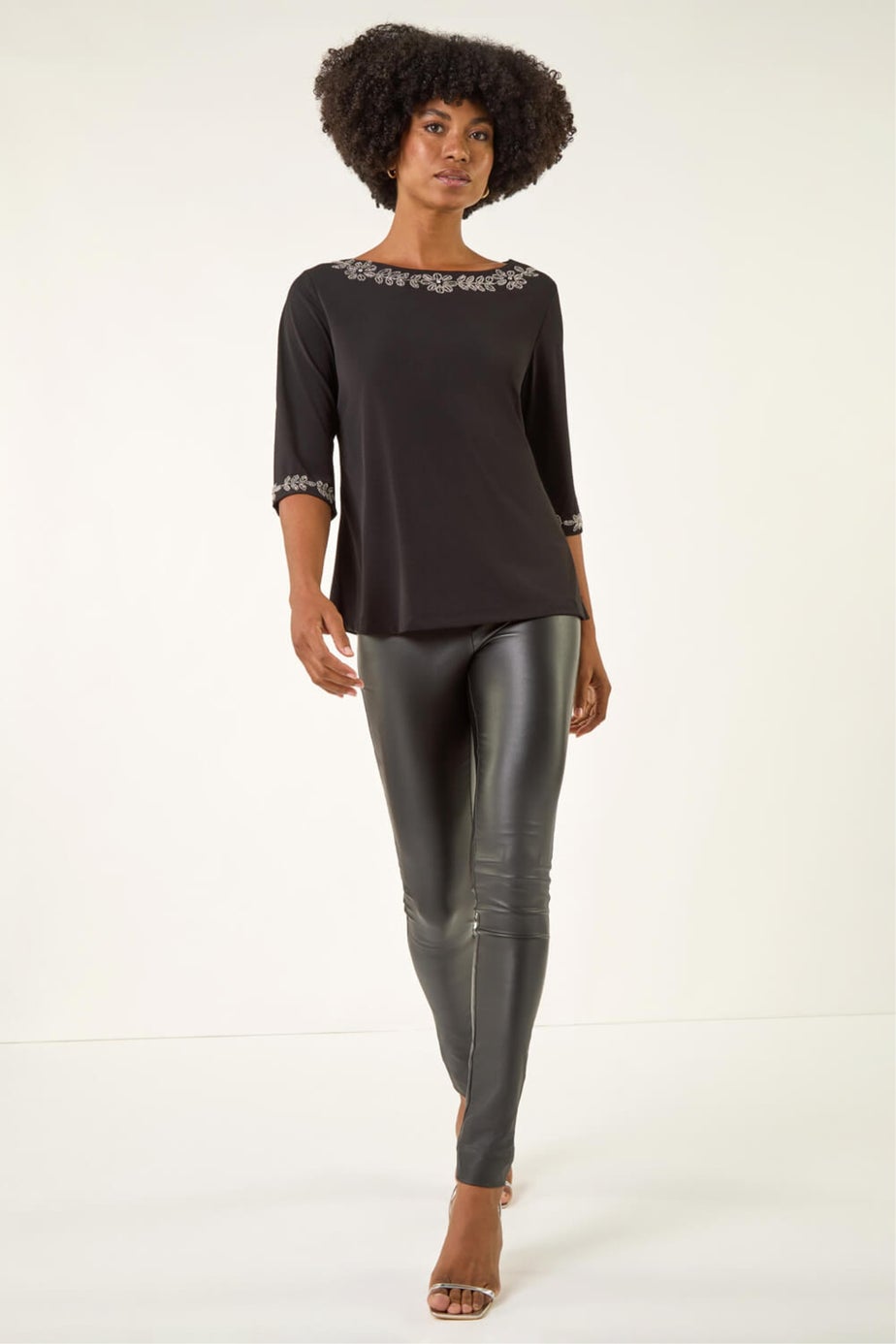 Roman Black Embellished Stretch Tunic Top