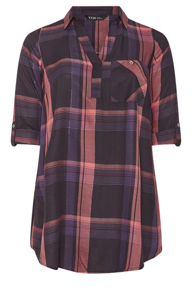 Yours Curve Navy Blue & Pink Check Overhead Shirt