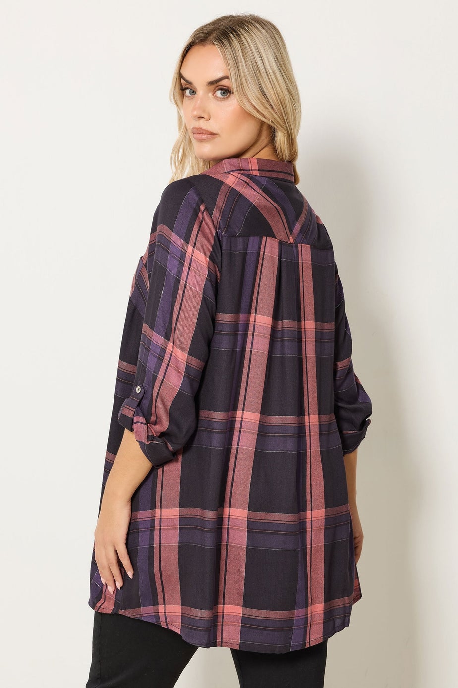 Yours Curve Navy Blue & Pink Check Overhead Shirt