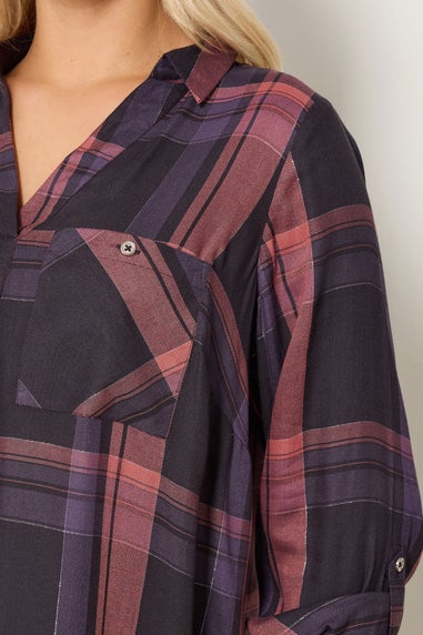Yours Curve Navy Blue & Pink Check Overhead Shirt