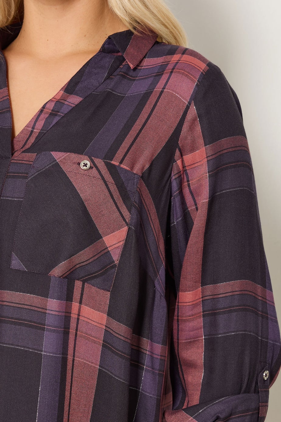 Yours Curve Navy Blue & Pink Check Overhead Shirt