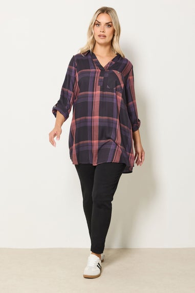 Yours Curve Navy Blue & Pink Check Overhead Shirt
