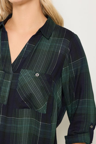 Yours Curve Dark Green Check Overhead Shirt