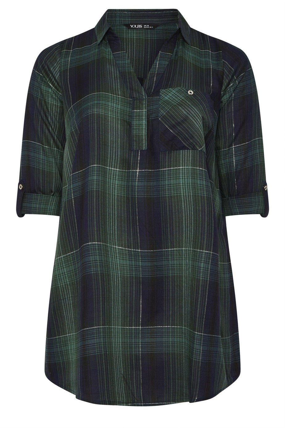 Yours Curve Dark Green Check Overhead Shirt