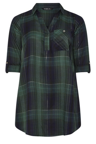 Yours Curve Dark Green Check Overhead Shirt