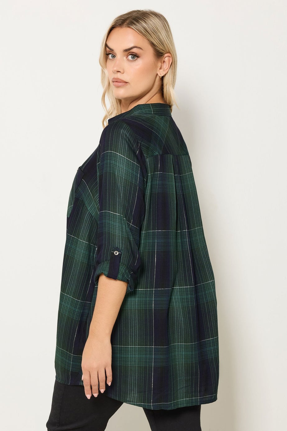 Yours Curve Dark Green Check Overhead Shirt