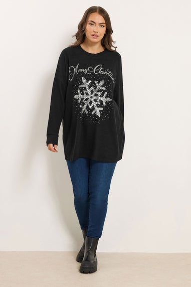 Yours Curve Black Sequin Snowflake Novelty Christmas Jumper