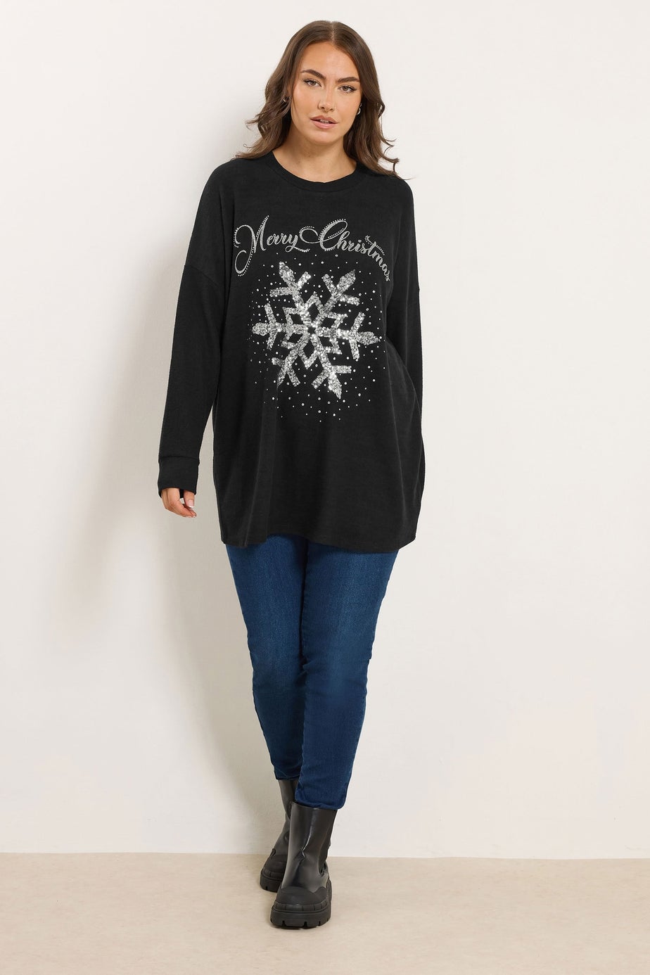 Yours Curve Black Sequin Snowflake Novelty Christmas Jumper