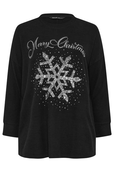 Yours Curve Black Sequin Snowflake Novelty Christmas Jumper