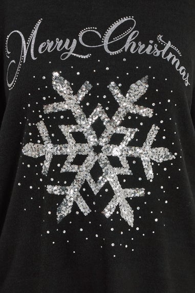 Yours Curve Black Sequin Snowflake Novelty Christmas Jumper