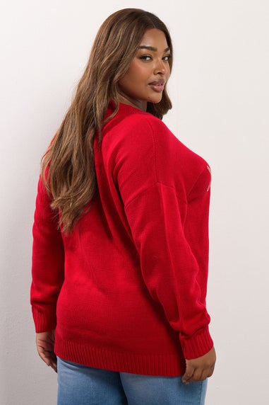 Yours Curve Red 'Alpine Resort' Knitted Jumper