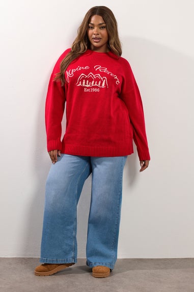 Yours Curve Red 'Alpine Resort' Knitted Jumper