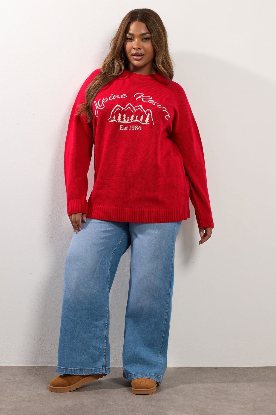 Yours Curve Red 'Alpine Resort' Knitted Jumper