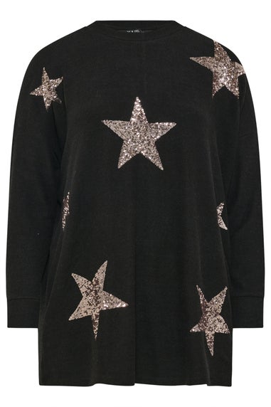 Yours Curve Black Sequin Embellished Star Jumper