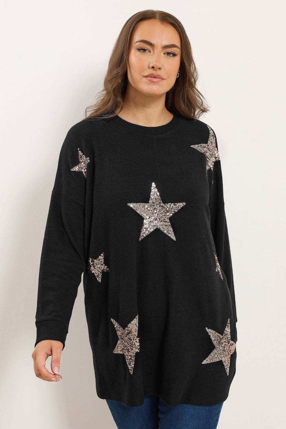 Yours Curve Black Sequin Embellished Star Jumper