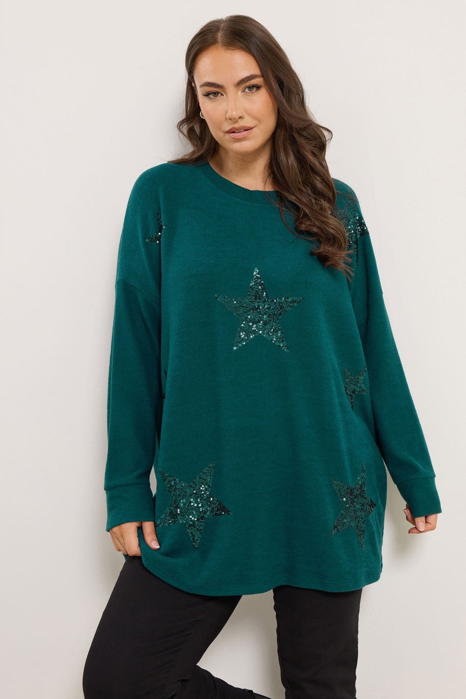 Yours Curve Teal Green Sequin Embellished Star Jumper