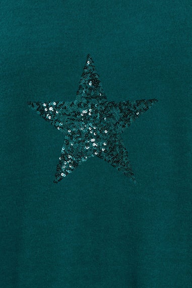 Yours Curve Teal Green Sequin Embellished Star Jumper