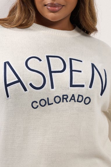 Yours Curve Ivory White 'Aspen' Slogan Knitted Jumper