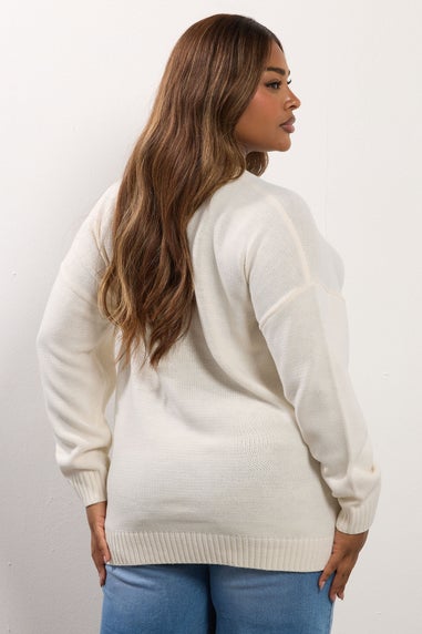 Yours Curve Ivory White 'Aspen' Slogan Knitted Jumper
