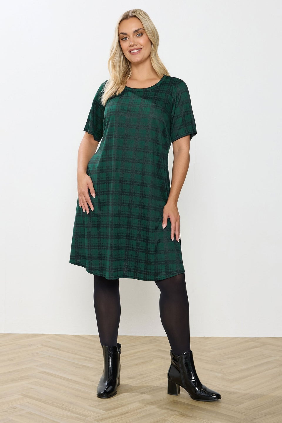 Yours Curve Green Check Mini Dress