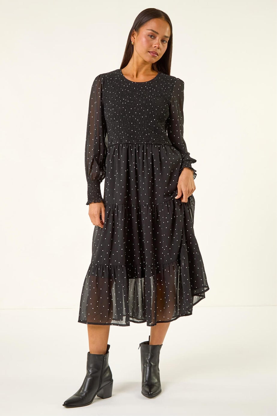 Roman Black Petite Spot Print Maxi Dress