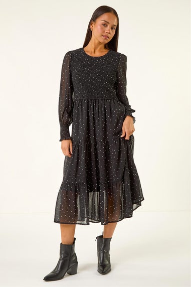 Roman Black Petite Spot Print Maxi Dress