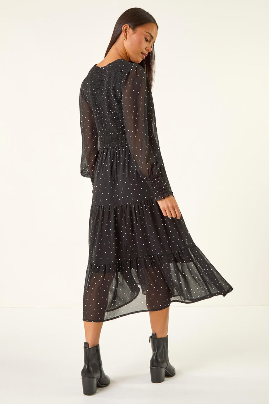 Roman Black Petite Spot Print Maxi Dress