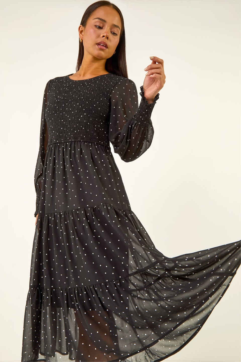 Roman Black Petite Spot Print Maxi Dress