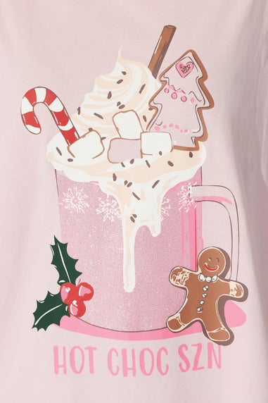 Yours Limited Curve Pink Hot Chocolate Glitter Graphic Christmas T-Shirt