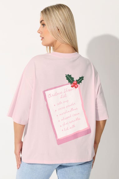 Yours Limited Curve Pink Hot Chocolate Glitter Graphic Christmas T-Shirt