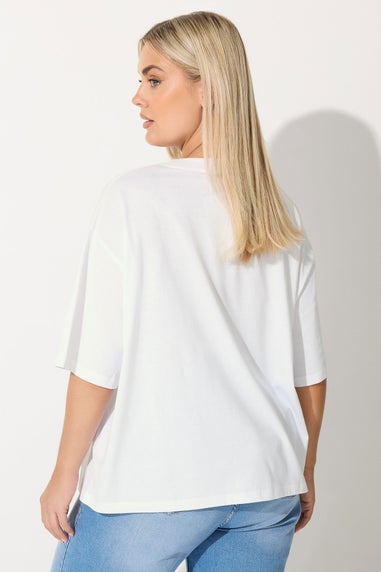 Yours Limited Curve White Glitter Santa Slogan Christmas T-Shirt