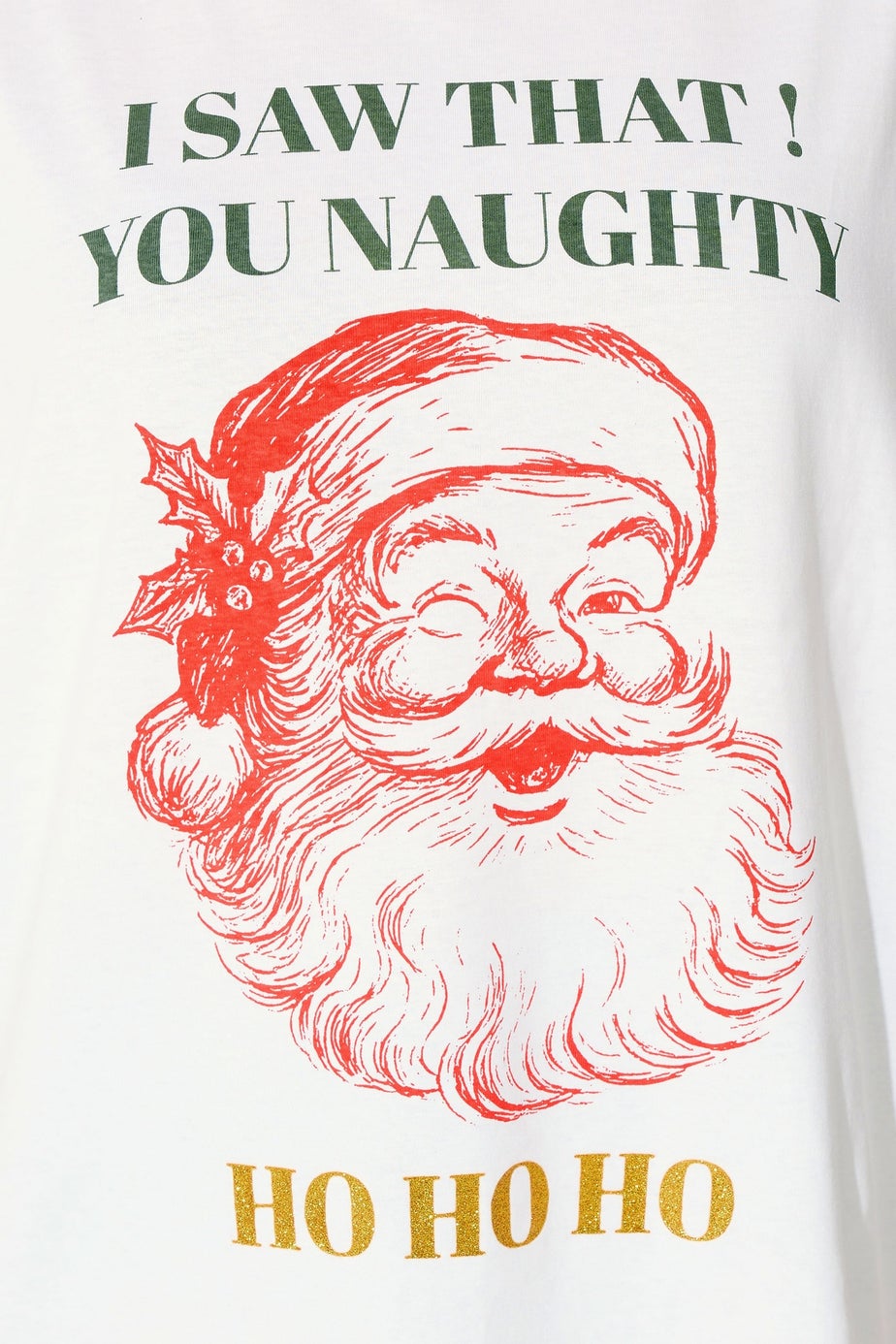 Yours Limited Curve White Glitter Santa Slogan Christmas T-Shirt