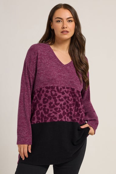 Yours Curve Pink Animal Print Colourblock Top