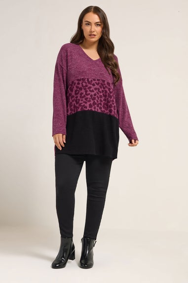 Yours Curve Pink Animal Print Colourblock Top