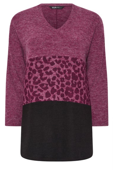 Yours Curve Pink Animal Print Colourblock Top