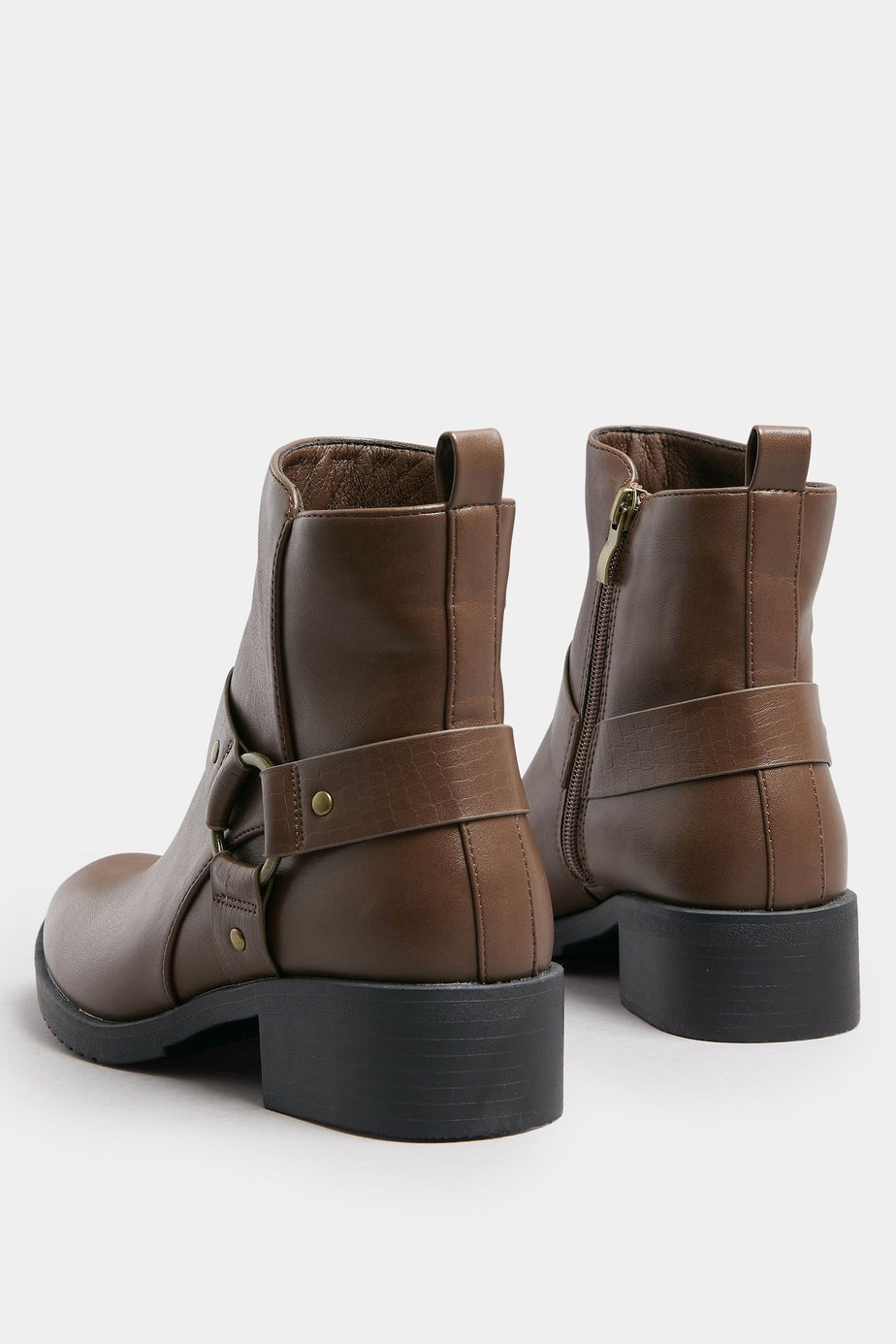 Yours Brown Faux Leather Buckle Ankle Boots In Standard Fit