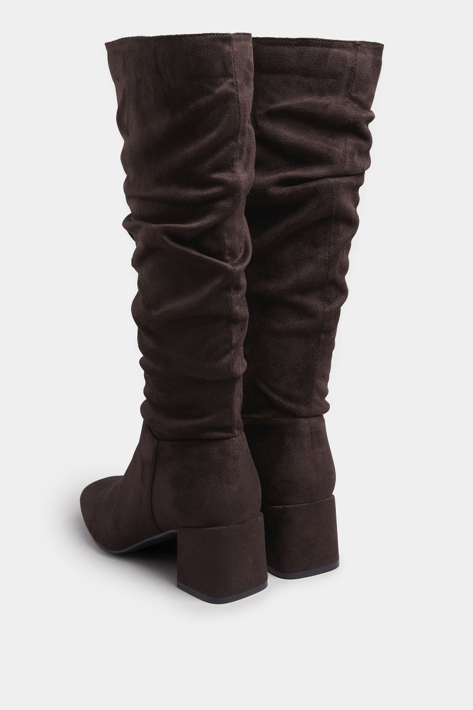 Yours Chocolate Brown Faux Suede Ruched Knee High Boots In Standard Fit
