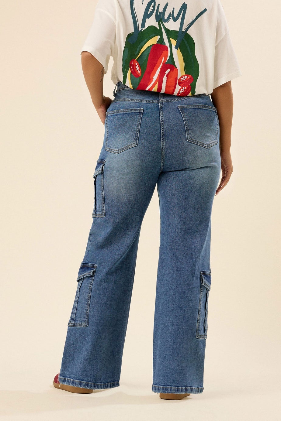 Yours Curve Blue Mid Wide Leg Cargo Jeans