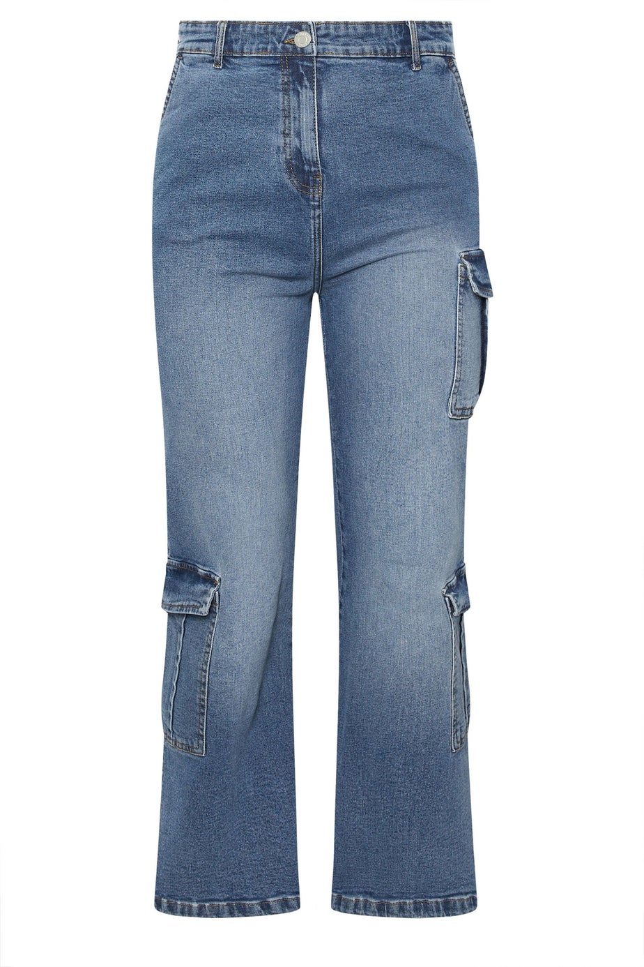Yours Curve Blue Mid Wide Leg Cargo Jeans
