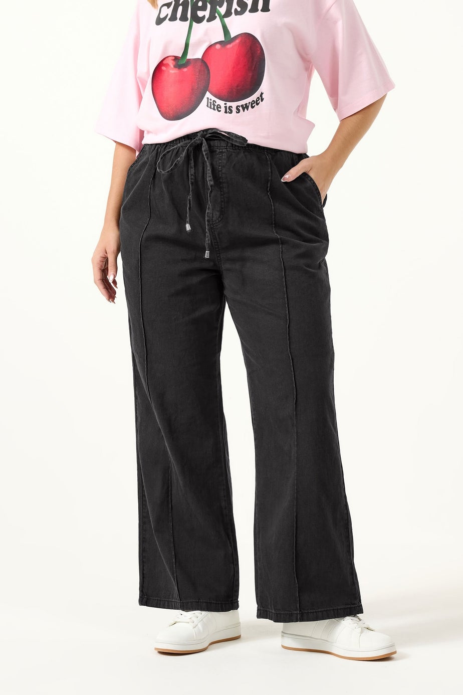 Yours Curve Black Seam Front Wide Leg Jeans